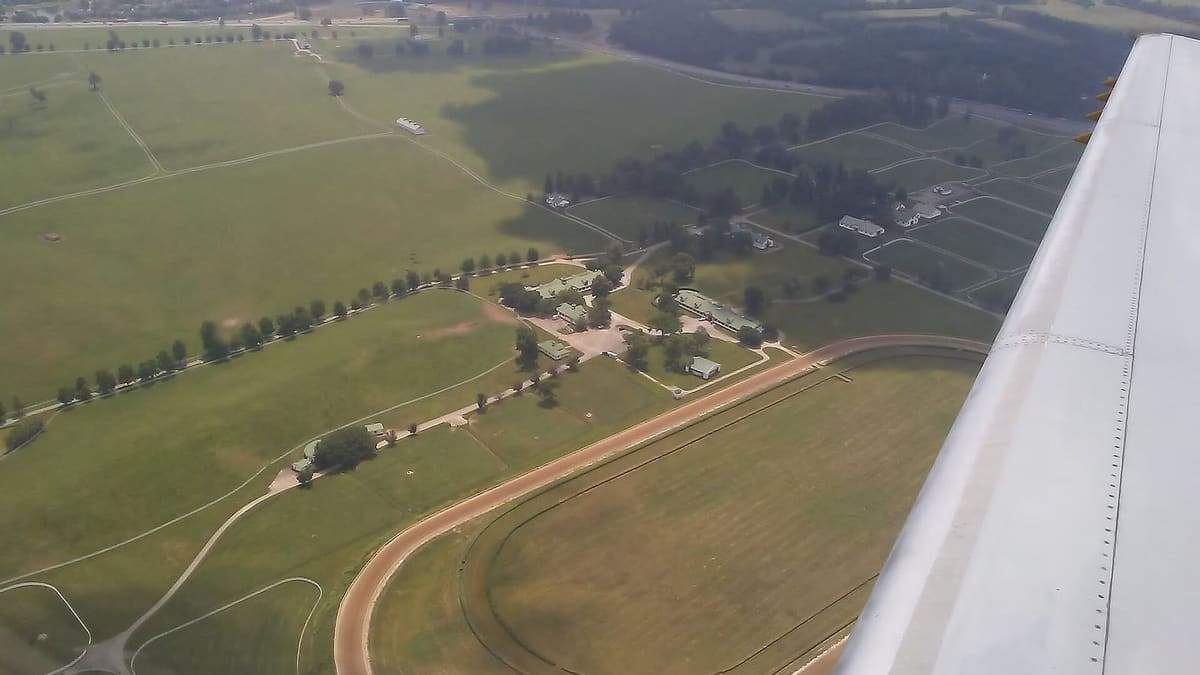 Keeneland and its paddocks in Lexington, Kentucky, seen from the air